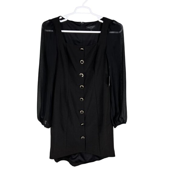 Shelli Segal Laundry Womens 6 NWT Black Dress Sheer Sleeves Deco Button Cocktail - Picture 8 of 16